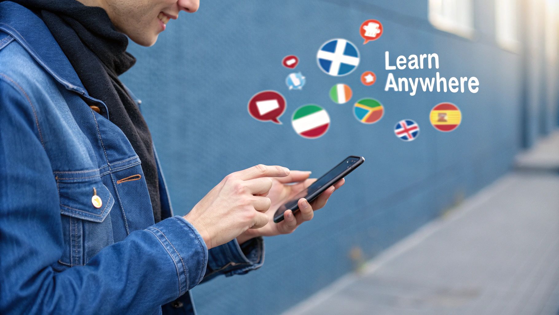 Person using a language learning app on their phone