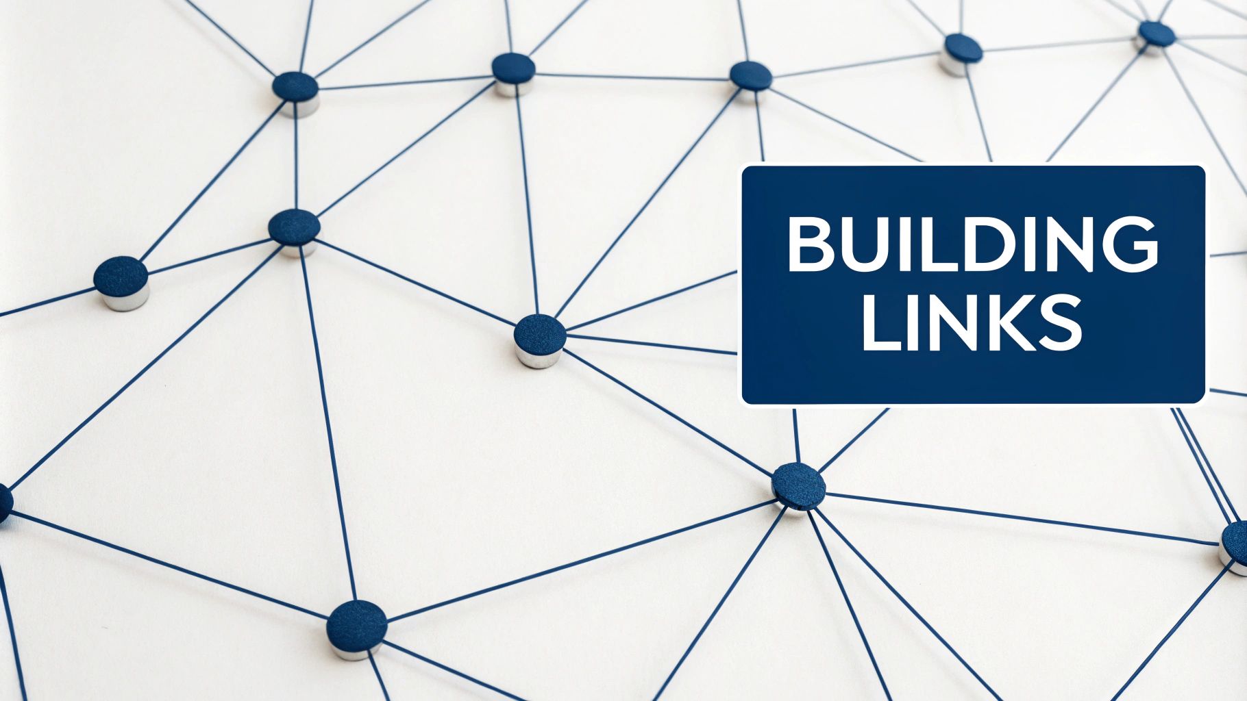 Link building strategies illustrated with interconnected web pages.